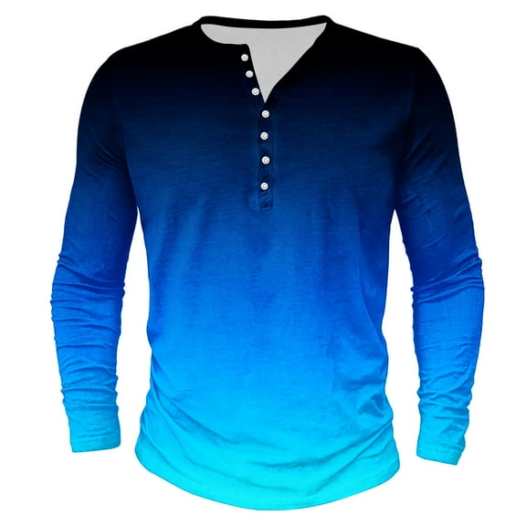 Mens Big and Tall T-Shirts, Long Sleeve Shirts for Men Fall Fashion Loose Fit Ombre Tie Dye Basic Henley Button Up Tshirts S-5XL