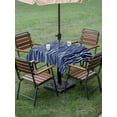 thumbnail image 4 of Outdoor Tablecloths with Umbrella Hole & Zipper, Vintage Wave Lines 54x54 Inch Square Tablecloths, Classic Minimalist Striped Navy Blue Waterproof Table Cloth, Patio/Pool/Picnic Table Covers, 4 of 8
