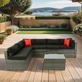 thumbnail image 2 of SEGMART Wicker Patio Furniture Sets, Newest 7PCS Outdoor Wicker Patio Sectional Sofa w/14 Padded Cushions, wood Table Table, 4 Armless Sofas, Conversation Sets for Porch Backyard Garden, S1472, 2 of 7