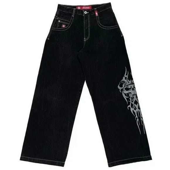 JNCO Blue Jeans for Women Y2K Baggy Harajuku Hip Hop Lucky 7 Graphic Print Men Gothic High Waist Wide Leg Trousers Streetwear ZR