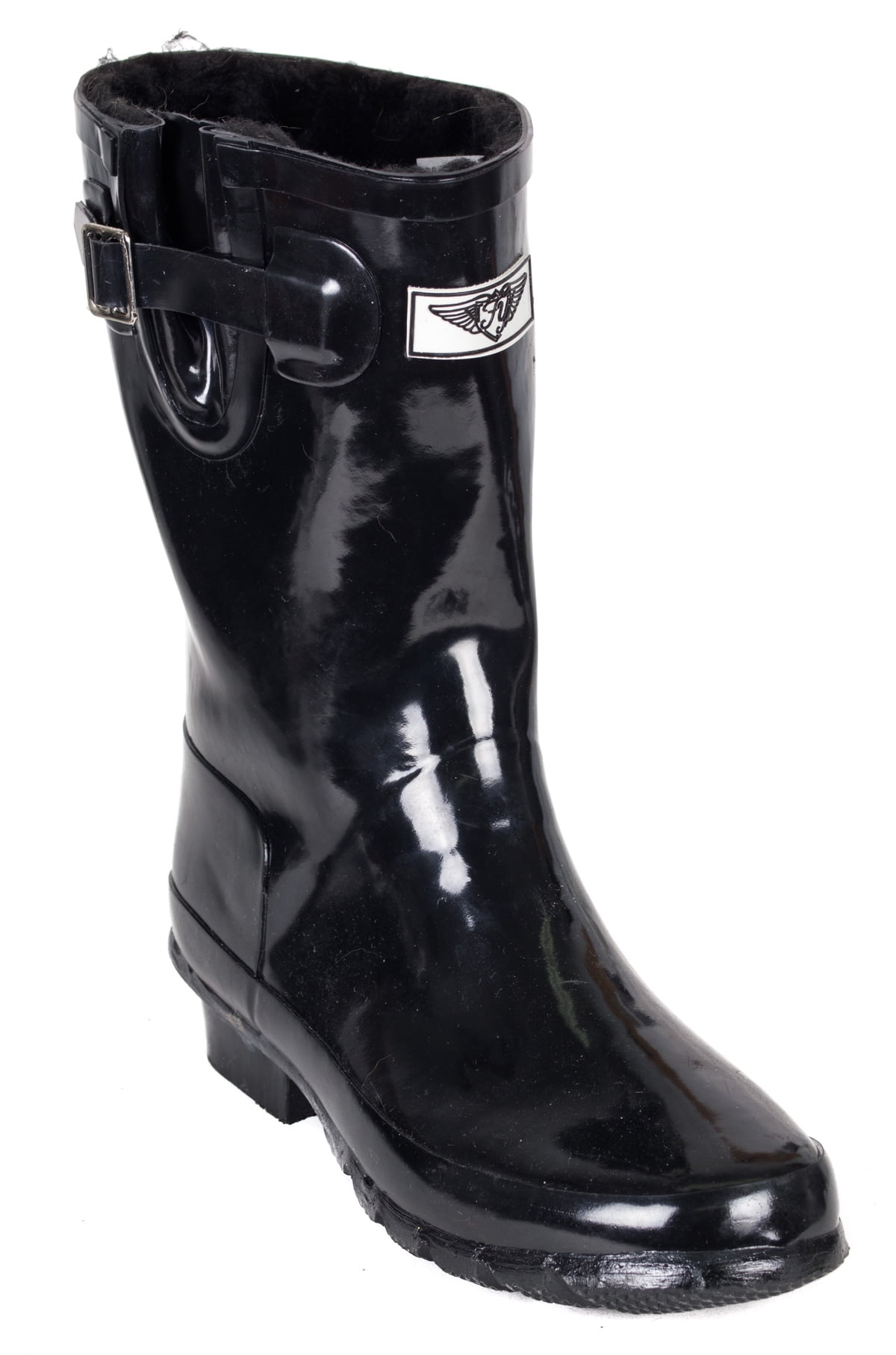 Women Black Rubber Rain Boots, Mid-Rise w/ Faux Fur Lining - Walmart.com