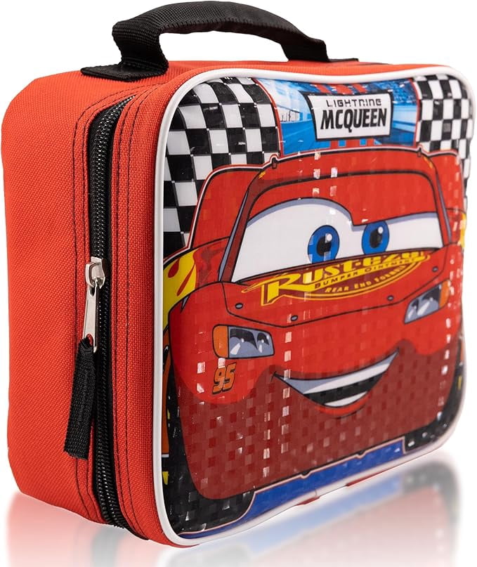 Cars Lightning McQueen Checkered Fabric Reusable Lunch Bag