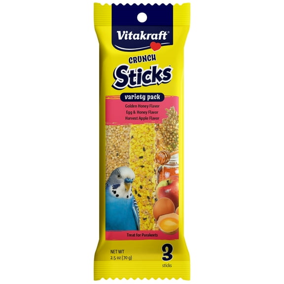 Vitakraft Crunch Sticks Parakeet Treat - Honey, Egg, and Apple- Pet Bird Treat Toy - Variety Pack