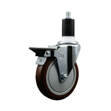 5 Inch Maroon Poly Swivel 1-1/2 Inch Expanding Stem Caster with Brake SCC