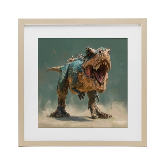 Stupell Industries Bohemian Roaring T-Rex in Green Birch Framed Print Under Glass, 13 x 13, by Wumples