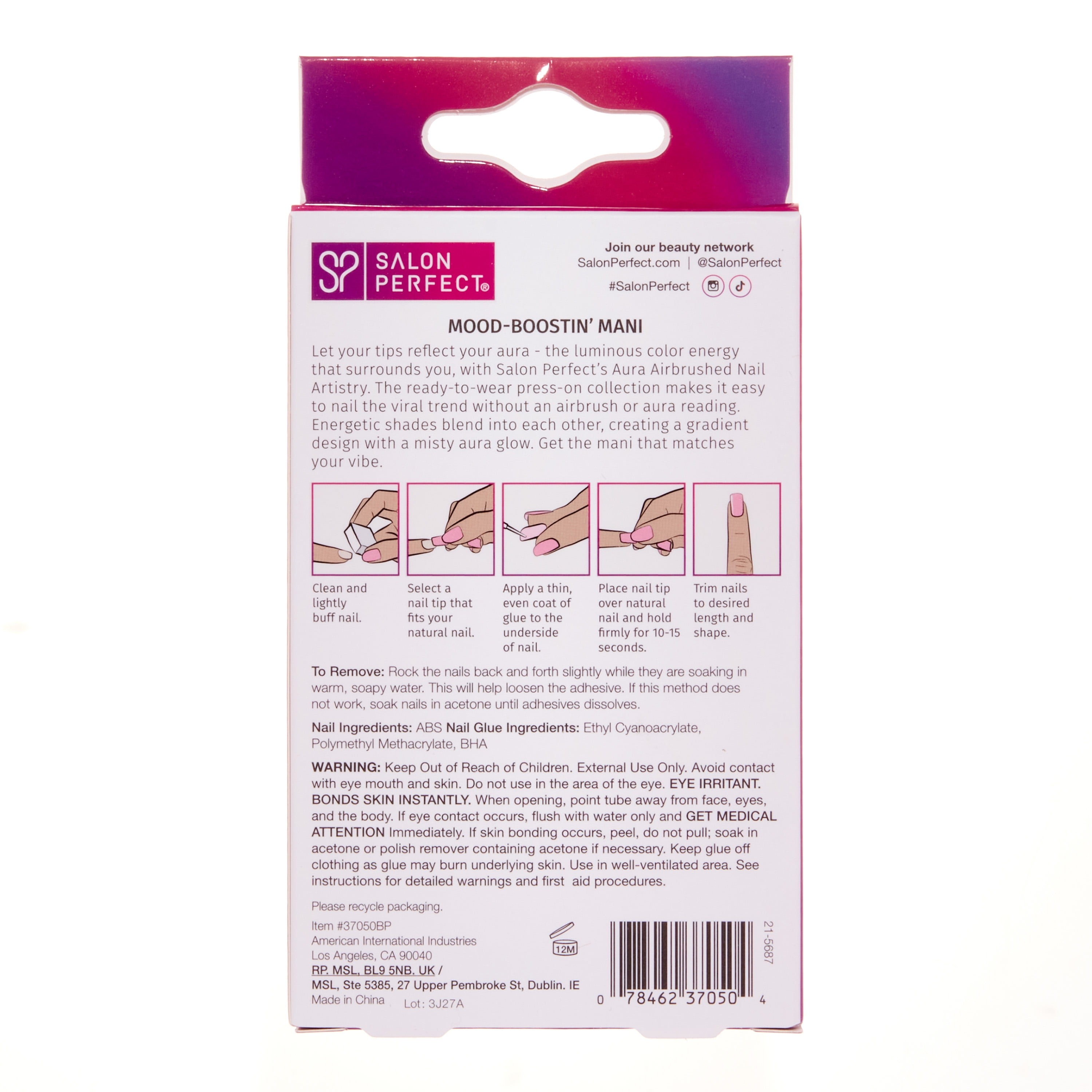 Salon Perfect Artificial Press on Nails, 196 Aura Deep Purple Magnetic, Long Almond Glue on Fake Nails, File & Nail Glue Included, 30 Nails