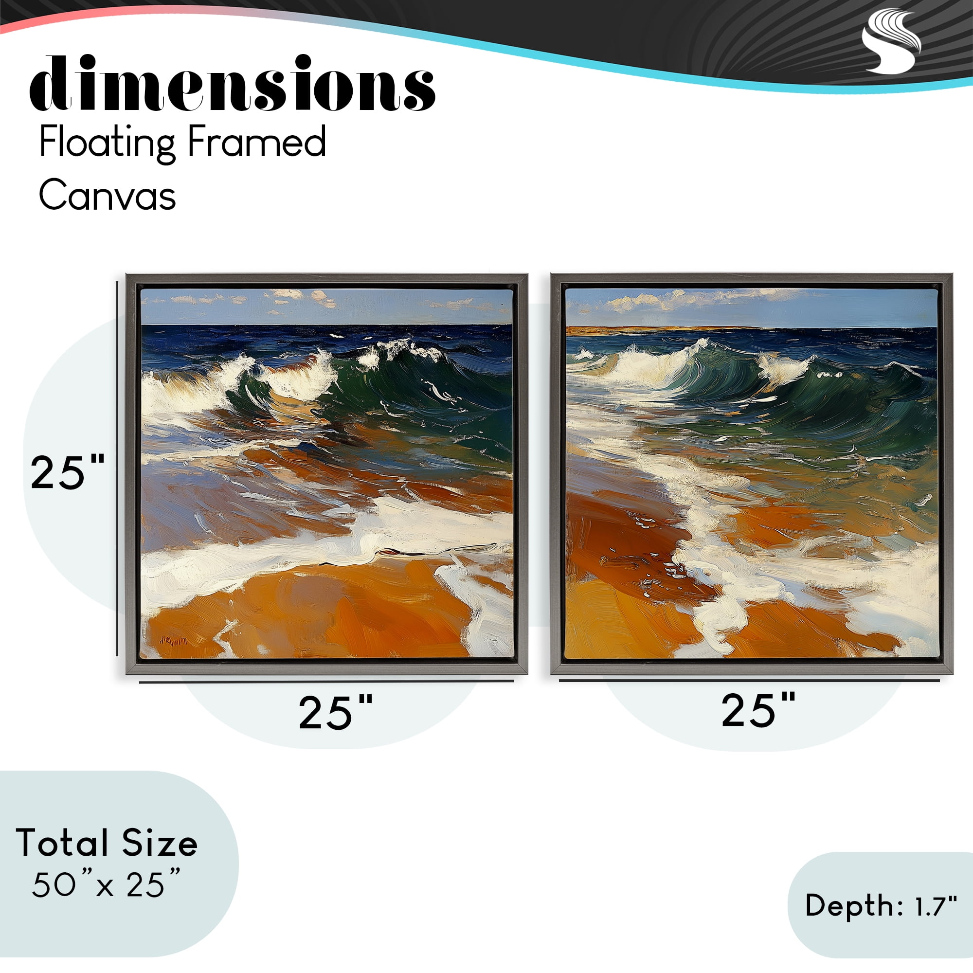 Stupell Industries Glassy Coastal Break 2 Piece Gray Framed Floater Canvas Set, design by Walker Noble