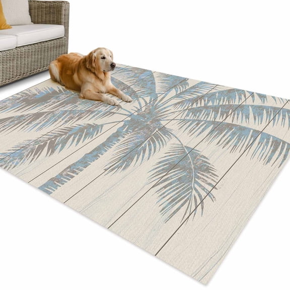 Outdoor Rug 6x9 ft Tropical Palm Trees Waterproof Outdoor Patio Rug Mat Non Slip Outside Area Rugs Carpet for RV,Camping,Porch,Deck,Pool,Balconybackyard,Beige Retro Rustic Wood Textured