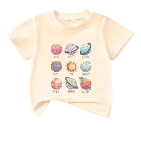 Rhuody T Shirt For Boys Short Sleeved Tee Crewneck Tops Letter Prints T Shirts Leisure Clothes 6-7 Years Beige
