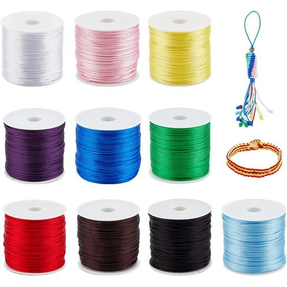 328 Yards 1mm Satin Nylon String Rattail Cord Satin Silk Cord Beading String Satin String Thread for Kumihimo Macrame Friendship Bracelet Chinese Knot Dream Catchers Braid Hair 10 Colors White