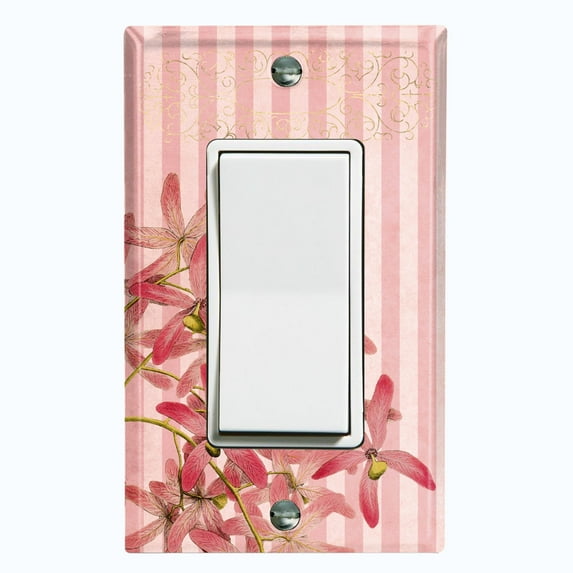 Metal Light Switch Plate Outlet Cover Tropical Pink Floral Striped Damask FLW065