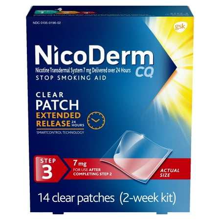 Nicoderm CQ Clear Nicotine Patch, Stop Smoking Aid, 7 mg, 14 count