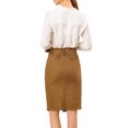 thumbnail image 4 of INSPIRE CHIC Women's Button Decor Split Belted Tie Waist Pencil Skirt M Brown, 4 of 8