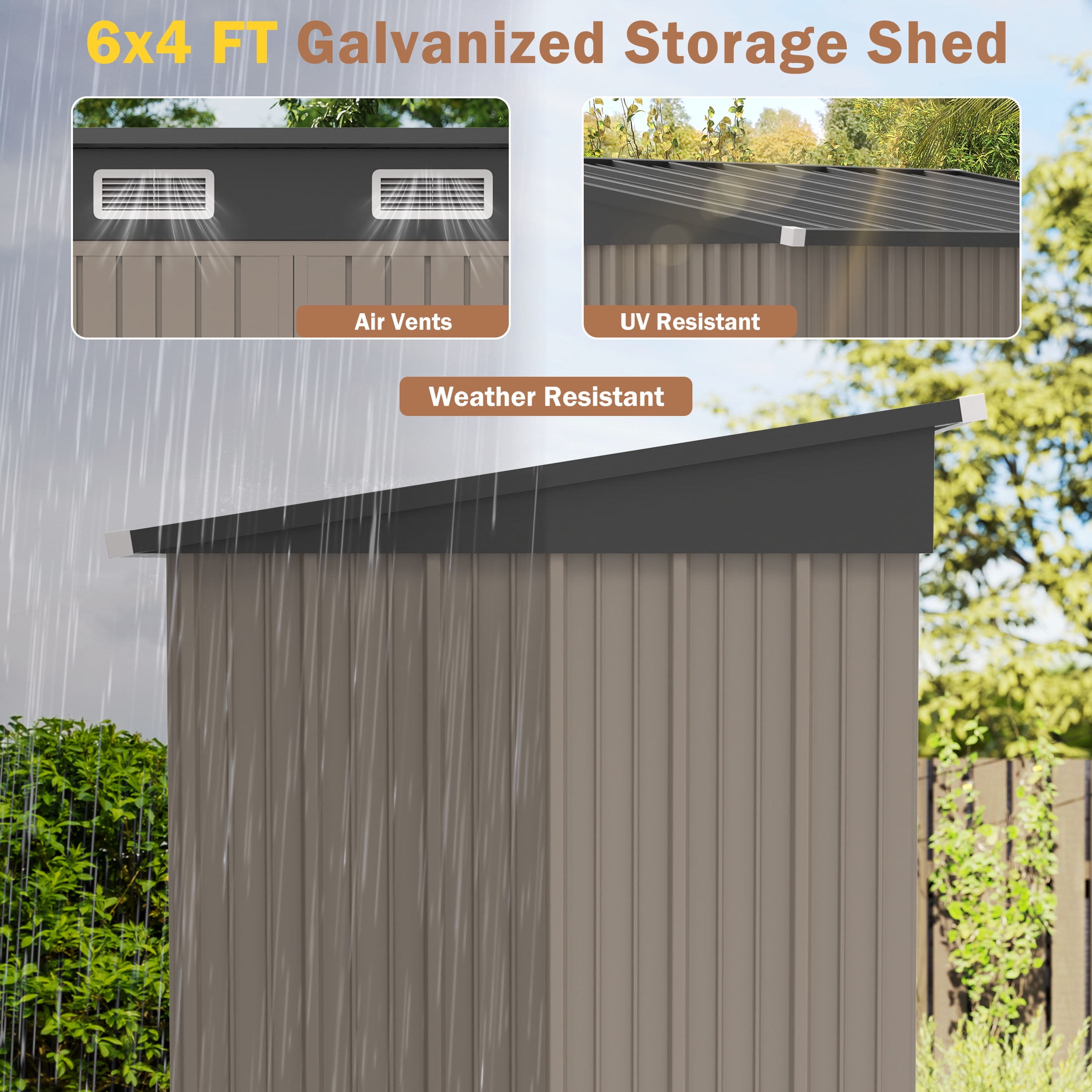 Clearance Storage Shed, Enyopro 6'x4' Outdoor Storage Sheds, Metal Storage House with Lockable Door, Storage Garden Tool shed for Lawnmower, Bike, Garage, Brown