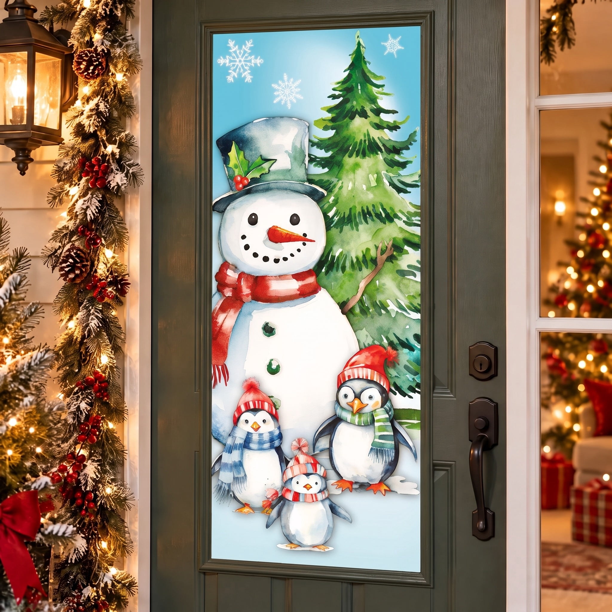 Snowman and Penguins Decorative Christmas Door Panel, Multicolor, 30" x 6', by Holiday Time