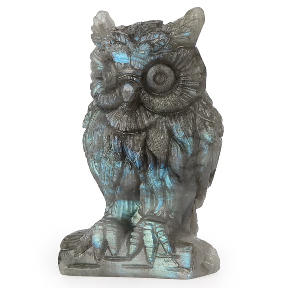 Artistone Labradorite Crystal Owl Statue Hand Carved Gemstone Owl Figurine Animal Carvings Collection Ornament for Home Decor Gift