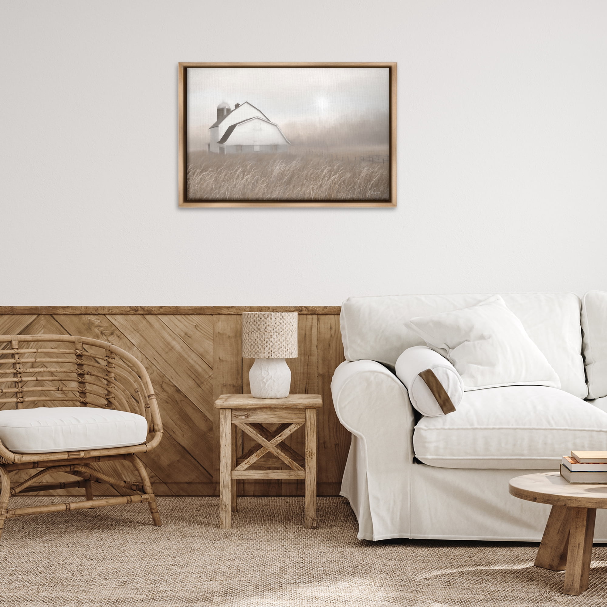Stupell Industries Windblown Farm Grasses Landscape & Nature Painting Brown Floater Framed Canvas Art Print Wall Art, 31 x 21