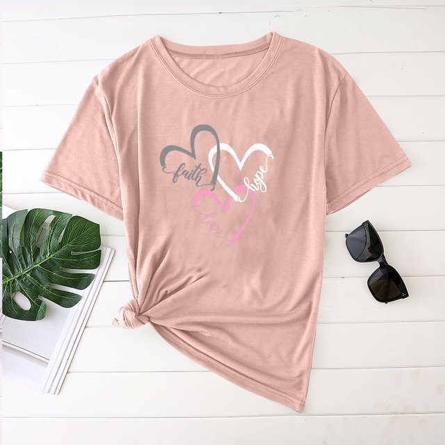 ICHUANYI Clearance Valentine's Day Casual Women Short Sleeve Printed Tops Tee T-Shirt(Pink, XL) ICHUANYI WER2023080707520