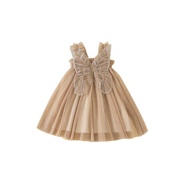 Vestido de Princesa para Niñas, Vestido sin Mangas con Decoración de Malla en Forma de Mariposa, Vestido de Gasa con Tirantes de Verano Nituyy Una amplia gama de colores. Falda decorada con mariposas muy mona para bebé niña en verano.