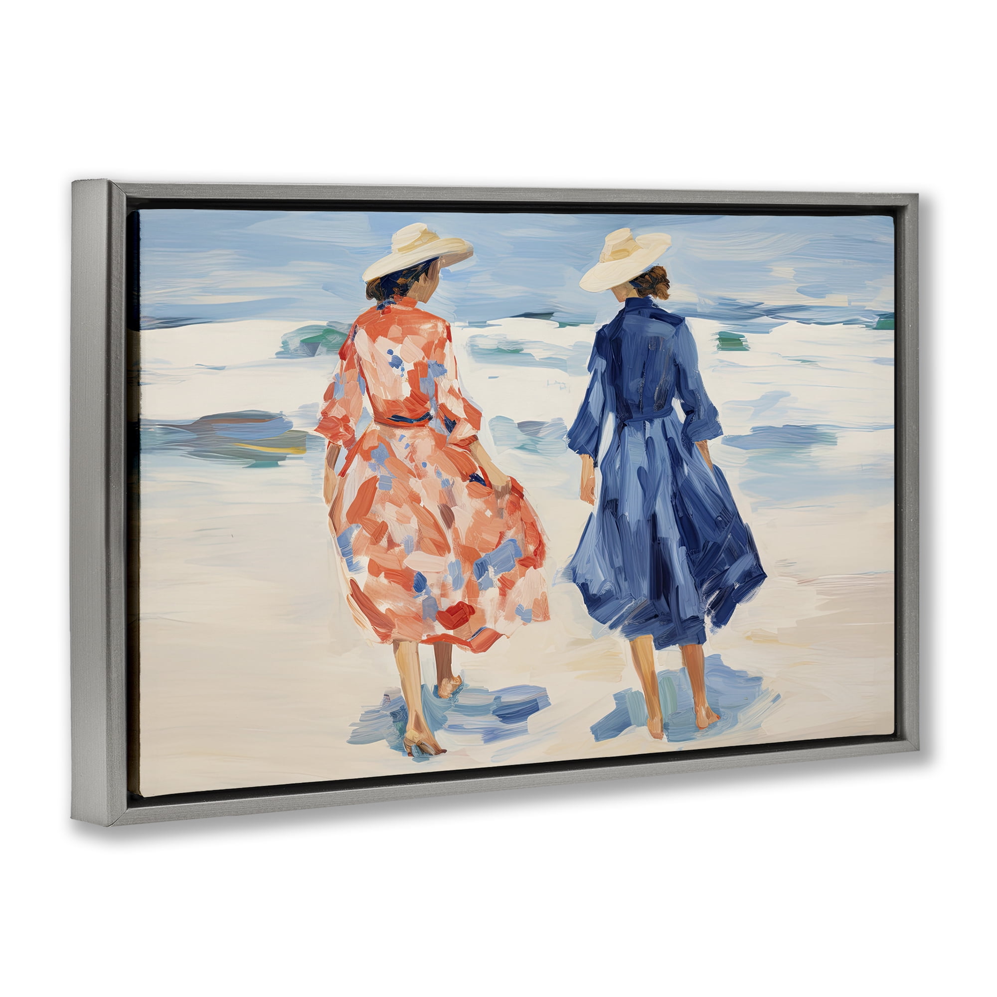 Stupell Industries Classy Beach Ladies People Painting Gray Floater Framed Canvas Art Print Wall Art, 25 x 17
