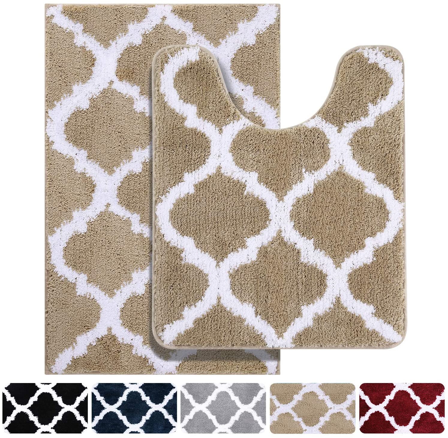 Bathroom Rug 2 Piece Set Microfiber Bathroom Shower Mat and U Shape