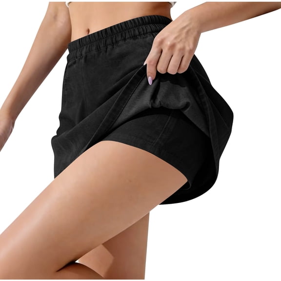 Mifsaly Linen Skort for Women High Waisted Elastic Waistband A-Line Mini Skorts Lightweight Breathable Everyday Wear Flattering Summer Clothes Black,XL