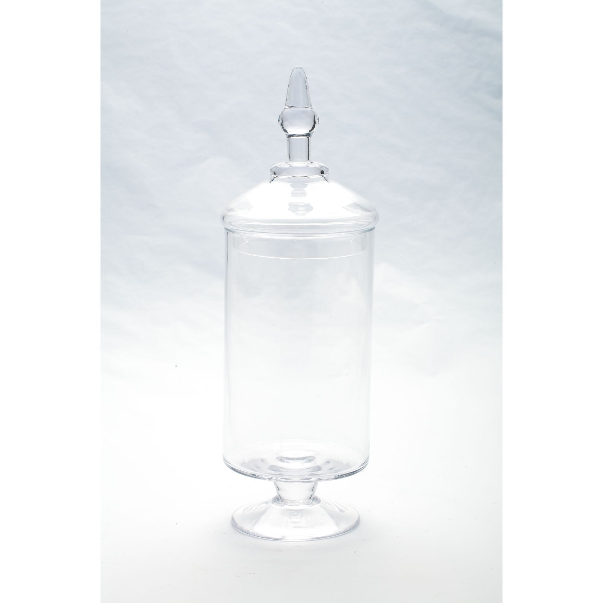 15" Clear Cylindrical Shaped Hand Blown Glass Jar with Finial Lid