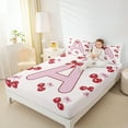 thumbnail image 4 of Feelyou Initial A Letter Twin Sheet Sets for Girl, Red Fruit Cherry Twin Fitted Sheet, Princess Cartoon Ribbon Flat Sheet, Microfiber Bedroom Decor, 3 Pieces, 4 of 7