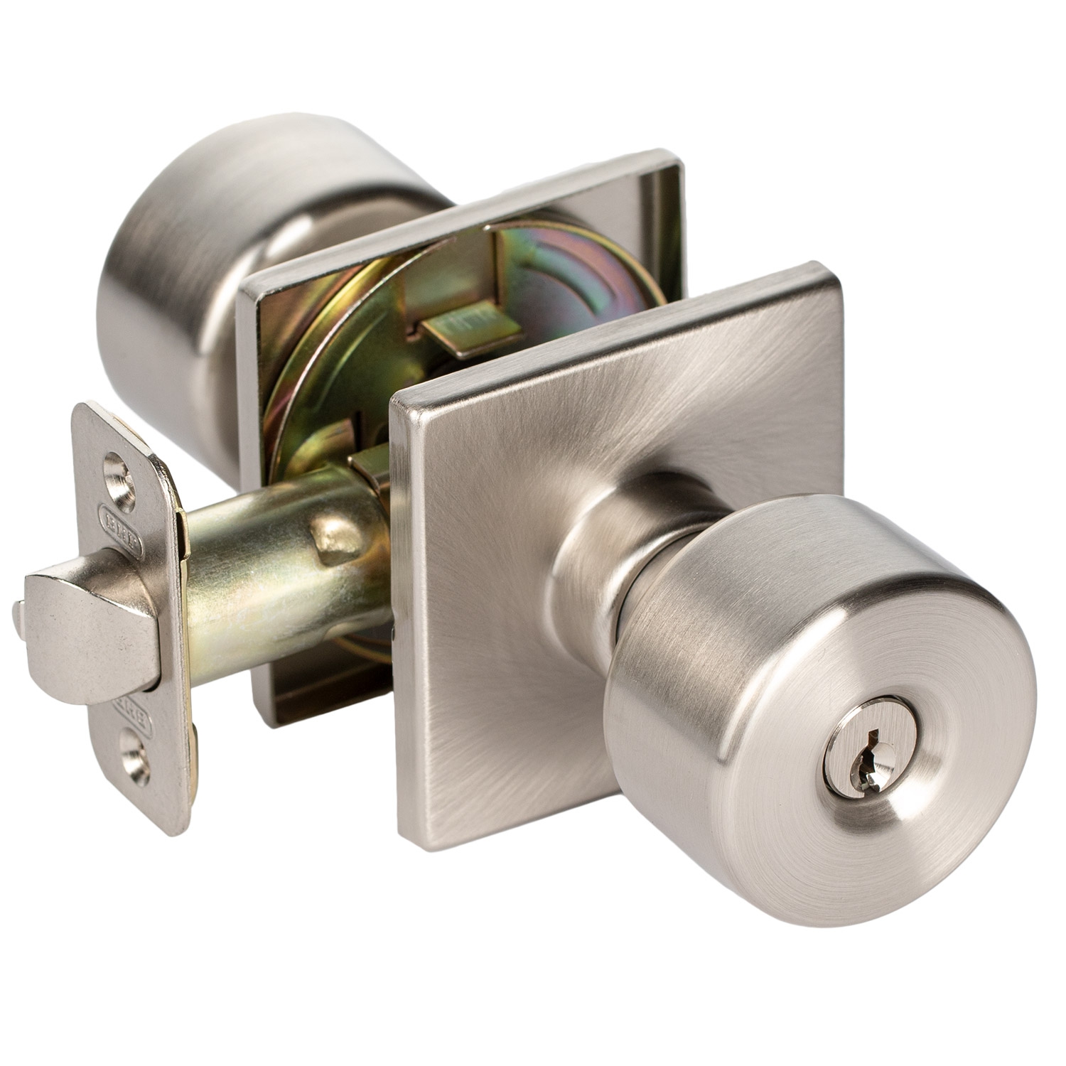 Satin Nickel Flat Keyed Entry Door Knob / Deadbolt Combo Pack with Square Rose - image 2 of 4