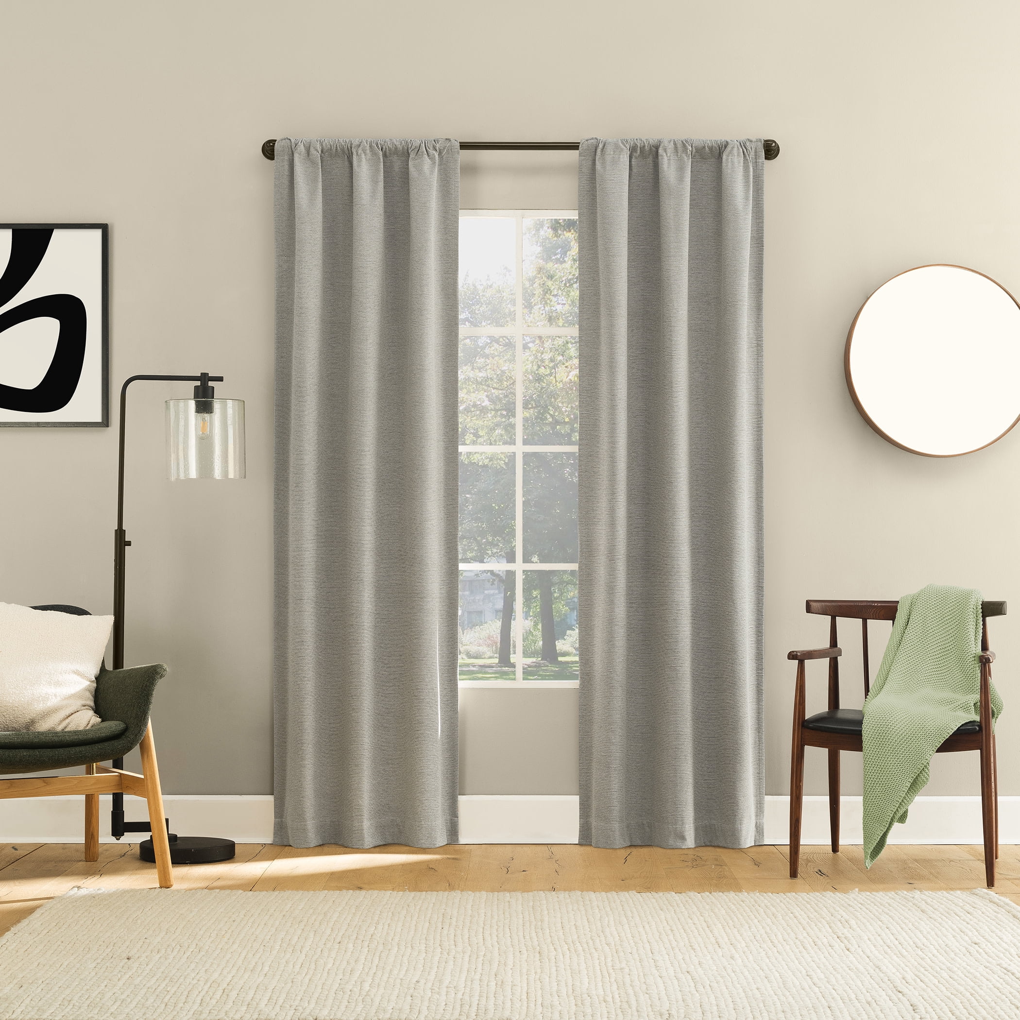 Sun Zero Prescott 2-pack Herringbone Magnetic Closure 100% Blackout Rod Pocket Curtain Panel Pair, 37"W x 84"L, Pearl