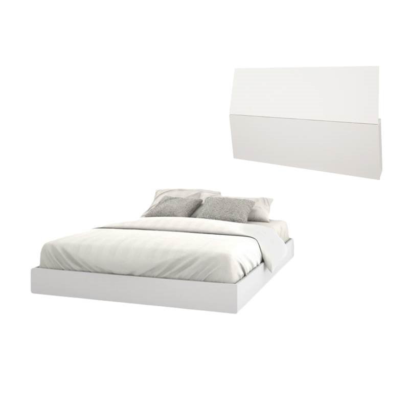2 Piece Modern Bedroom Set with Queen Size Headboard and Bed in White