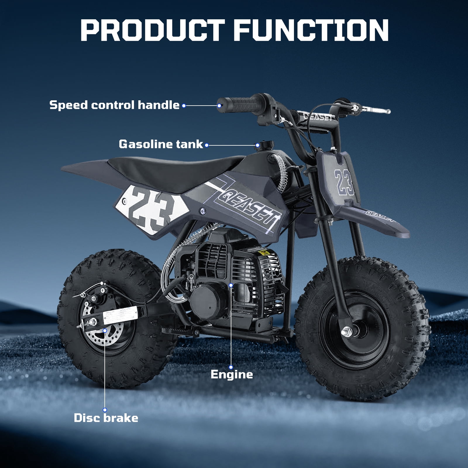 QEASET Mini Off-Road Dirt Bike, 49 CC 2-Stroke Gas Bike with Off-Rode Tire, Suspensions, Disc Brakes, Max Load 160Lbs, Max Speed 18Mph, Blac