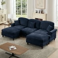 thumbnail image 4 of Newest Classic Comfy Modular U Shape Sectional Sofa Couch,Flared Arms,Removable Ruffles Pleats Skirts,Spindle Legs, Upholstered Chenille Deep Seat Cloud Sofa,Movable Ottomans, Blue, 4 of 20