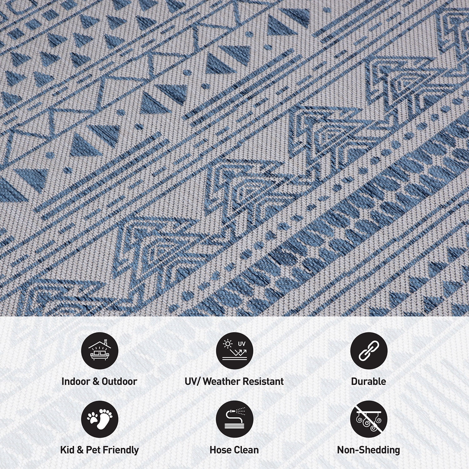 World Rug Gallery Contemporary Geometric Bohemian Textured Flat Weave Indoor/Outdoor Area Rug - BLUE 2'x7'
