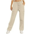 thumbnail image 3 of jtjvou Wide Leg Cargo Sweatpants Women Drawstring High Waisted Baggy Sweat Pants Stretchy Cotton Pants with Pockets Beige L, 3 of 7