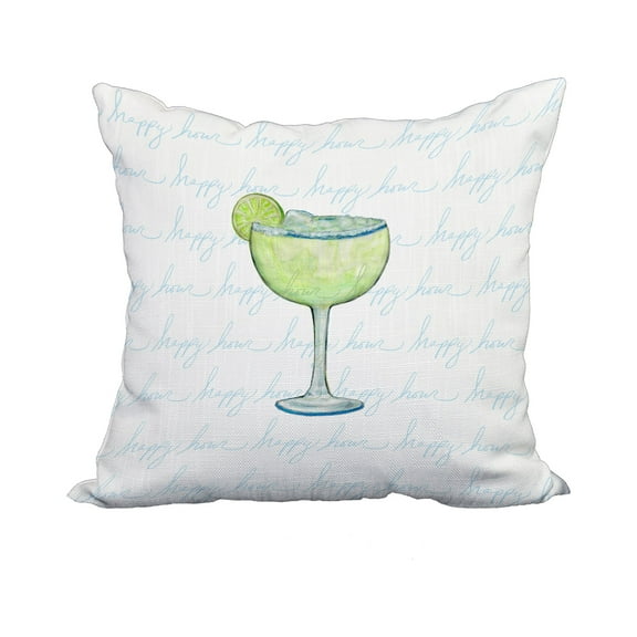 18 x 18 Inch Margarita Text Fade Happy Hour Pale Blue Geometric Print Decorative Polyester Throw Pillow with Linen Texture