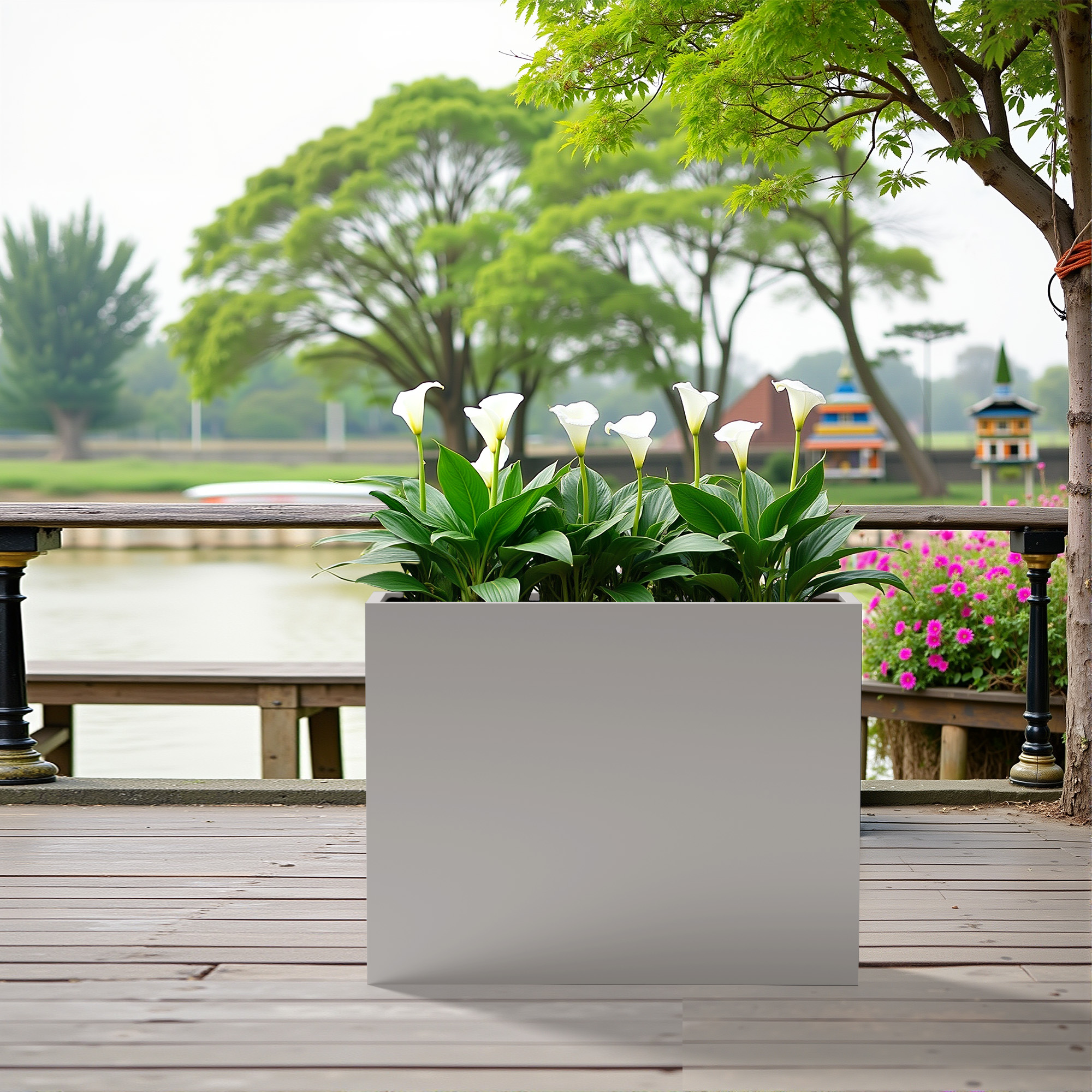 MAYEERTY 36*28*28" Gray Modern Metal Rect Planter with Drainage Hole for Outdoor Gardening & Patio
