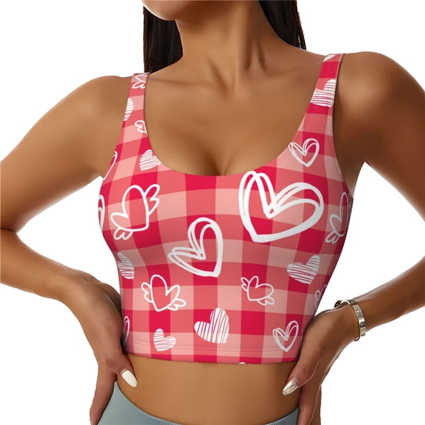Fotbe valentine day with heart Sujetador Deportivo Largo sin Aros para Mujer con Almohadillas y Soporte Medio, Transpirable y Absorbente, Camiseta Tipo Chaleco o Tank Top-Medium