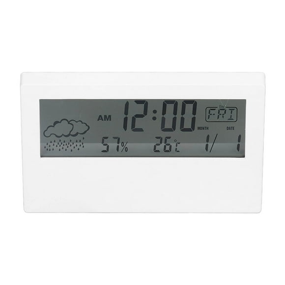 Delaman Réveil, LCD Réveil Transparent Multifonctionnel Grand écran Affichage Réveil Numérique Alimenté par Piles pour Voyage à Domicile(Blanc)