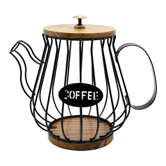 Ywmsfl Coffee Pods Organiser With Wooden Lid Iron Structure Large Capacity Countertop Storage Basket For Espresso Pods