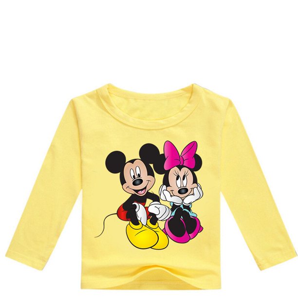 Camisetas de primavera para bebés, camisetas de manga larga con estampado de dibujos animados de Mickey y Minnie para niños y niñas, ropa para niños y niñas, camiseta, sudadera Autumn3T Gao Jinjia LED