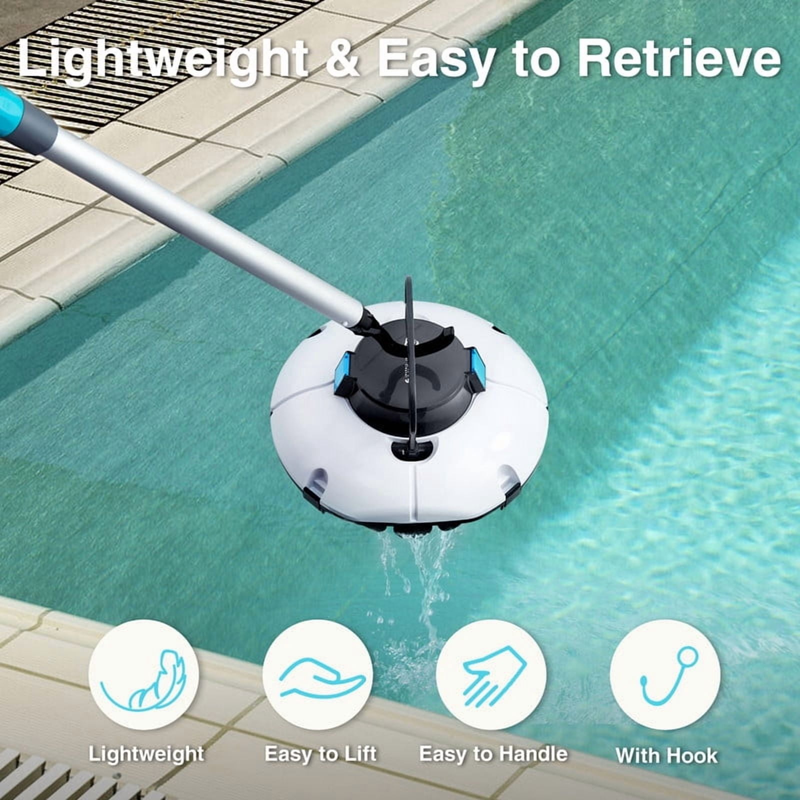 Cordless Robotic Pool Cleaner, Winny Pool Cleaner Automatic Pool Vacuum with Dual Filters, 80 Mins Runtime, Ideal for Flat Above Pools Up to 645 Sq.Ft (White and Blue)