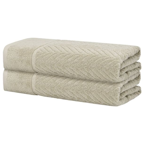 Toallas de baño de algodón REGALWOVEN, juego de 2 toallas gruesas y suaves, toallas de secado rápido para baño color caqui 28' x 56'