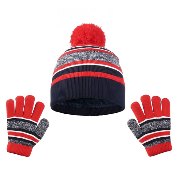 TELOLY Kids Gloves and Hats for 4-10 Year Boys and Girls 2Pcs Kids Winter Knit Hat Gloves Set Warm Fleece Lining Thermal Beanie