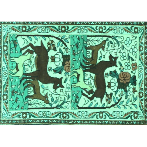 Ahgly Company Machine Washable Indoor Rectangle Persian Turquoise Blue Traditional Area Rugs, 7' x 9'