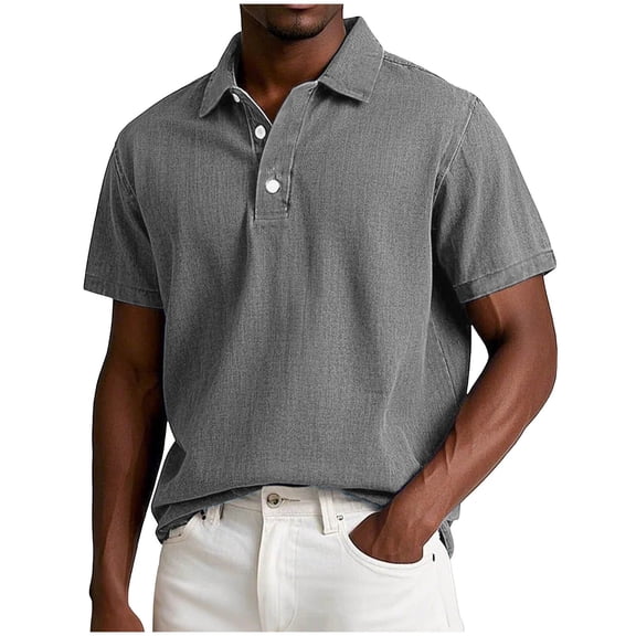 YueHuiYing Men’s Athletic Short Sleeve Shirts Casual Moisture Wicking Golf Shirts Buttons Collared Solid T Shirts