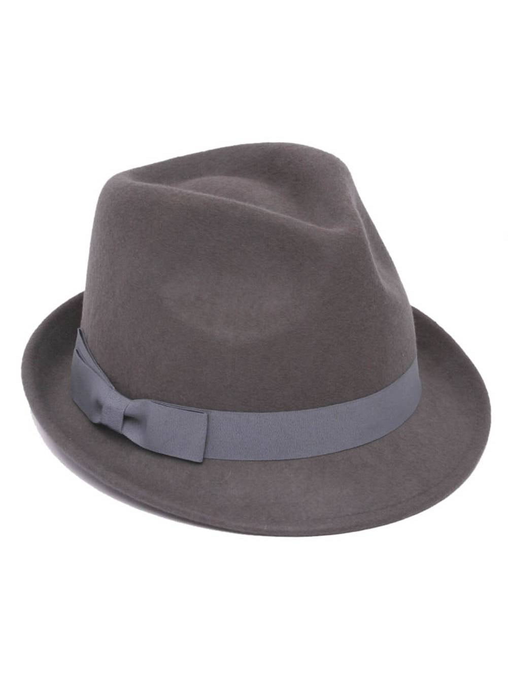 Mens Wool Grey Trilby Fedora Hat