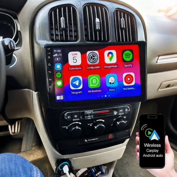 Gsuatey Car Radio for Dodge Grand Caravan 2001-2007, 9inch IPS Touch Screen Car Stereo with Wireless Carplay Android Auto FM Bluetooth GPS WiFi 1080P Backup Camera SWC