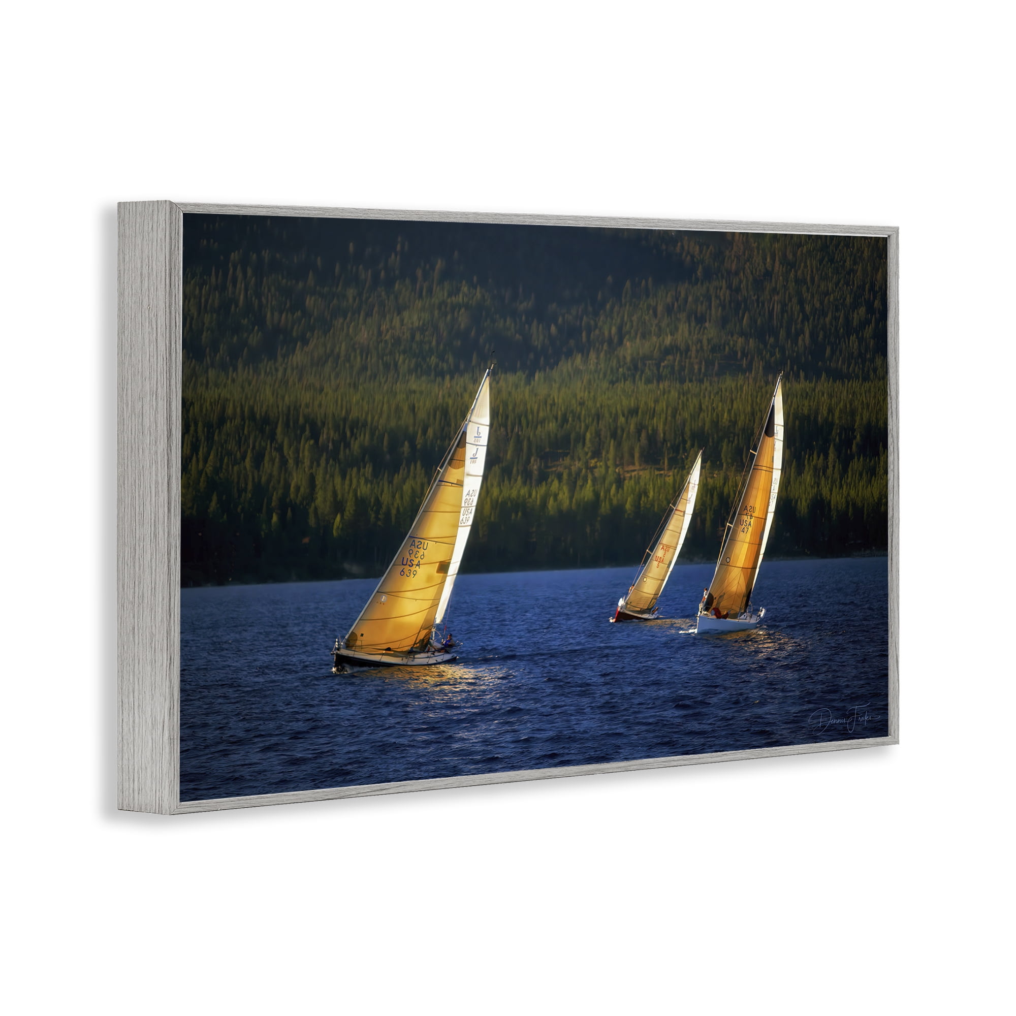 Stupell Industries Floating Sailboat Trio Transportation Photography Gray Framed Art Print Wall Art, 30 x 20