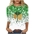 thumbnail image 3 of TaTaai Women's Irish Holiday T-Shirt Round Neck 3/4 Sleeve Loose Fit Green Print St. Patrick's Day Theme Casual Spring Top Gift, 3 of 5